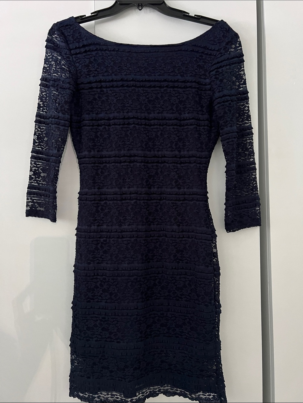 Jump Navy Lace Sheath Dress with Three-Quarter Sleeves